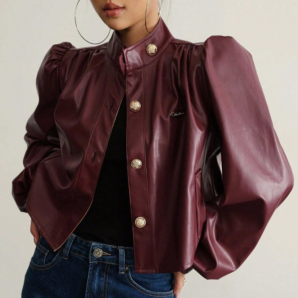 Burgundy Casual Women's Long Sleeve Blouse - Picture 1 of 6